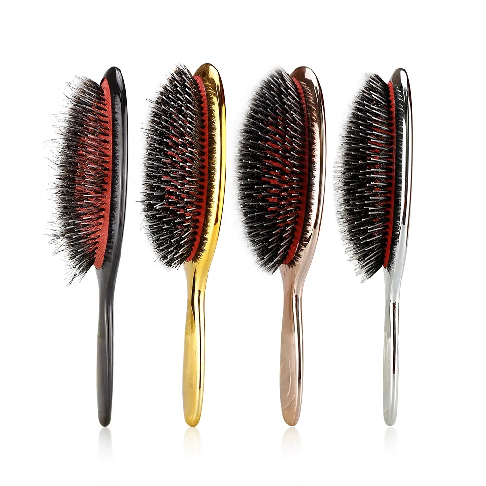 Air cushion paddle massage detangling hair brush professional salon electroplating nylon oval shaped hair brush