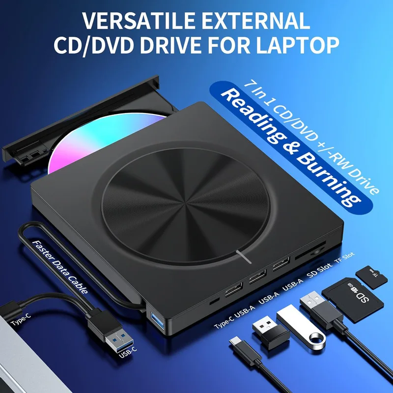 USB 2.0 Slim Portable External CD-RW Drive DVD-RW Burner Writer Player for Laptop Notebook PC Desktop External CD DVD Drive