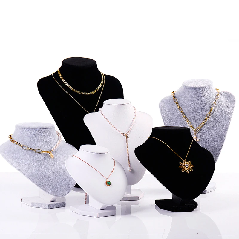 Wholesale 3D Black Velvet Necklace Display Bust Stand Jewelry Organizer Mannequin Neck Model Chain Pendant Holder Tower