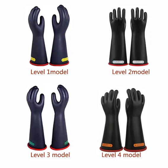 Acid and alkali resistant work safety anti electric shock rubber black insulating latex gloves