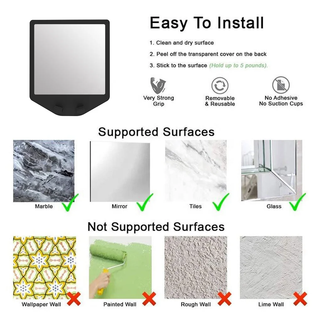 Shatterproof and Anti Fog Design Shave Mirror Bathroom Fogless Shower Shaving Bath Mirror with Razor Holder Non Marking Adhesive