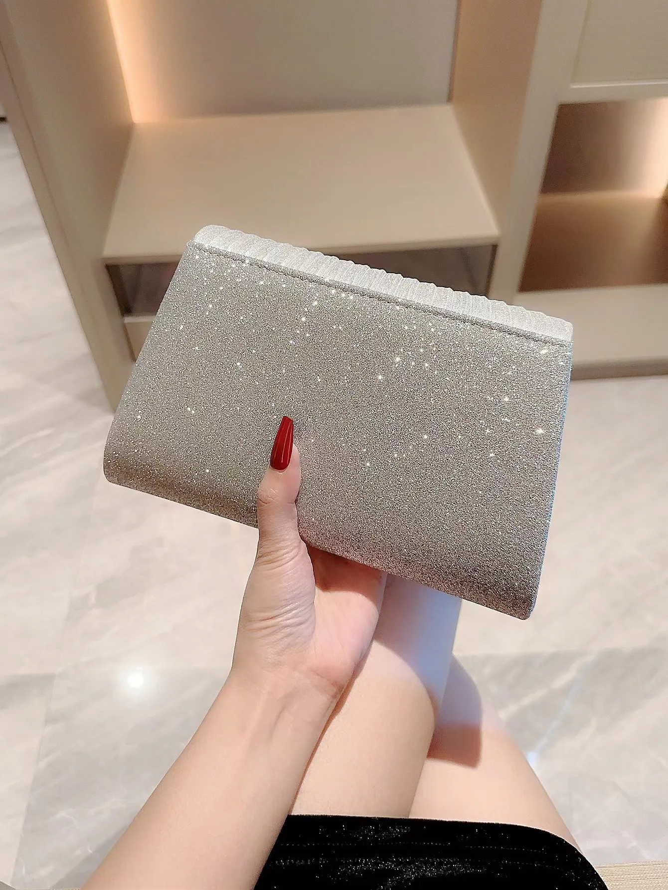 glitter bling chain crossbody bags women luxury pleated silver clutch rhinestone evening bags