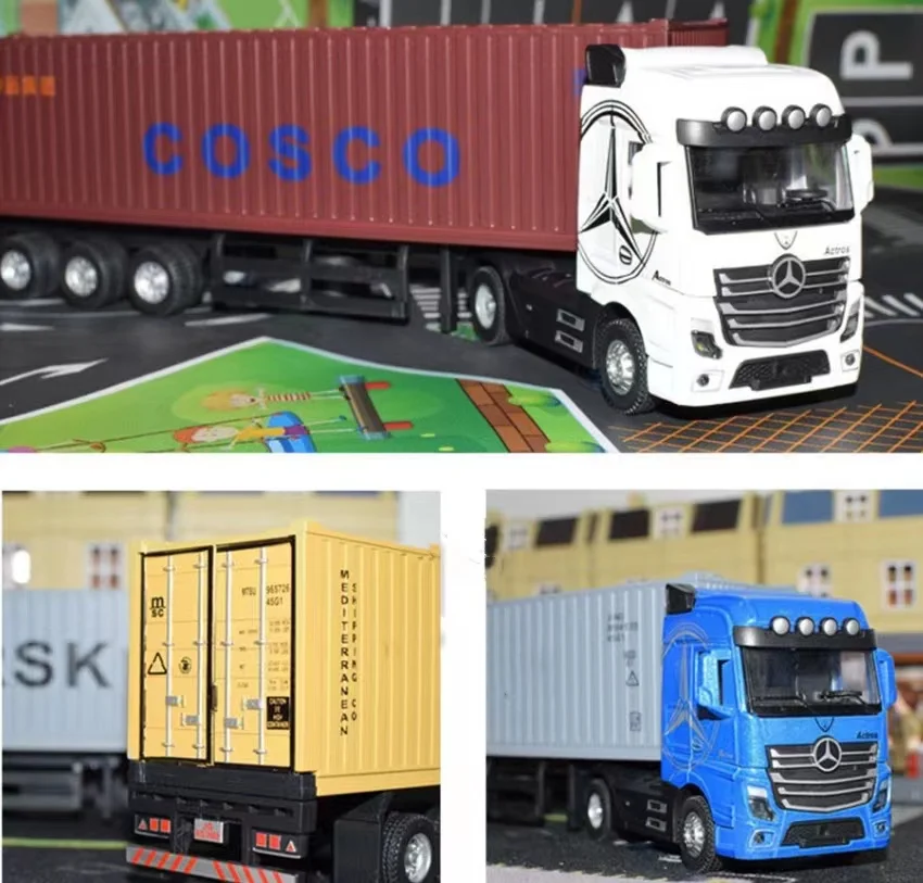 1/36 Diecast  Truck Toy Car Model Removable Engineering Transport Container Lorry Vehicle With Light Pull Back Toy For Boys