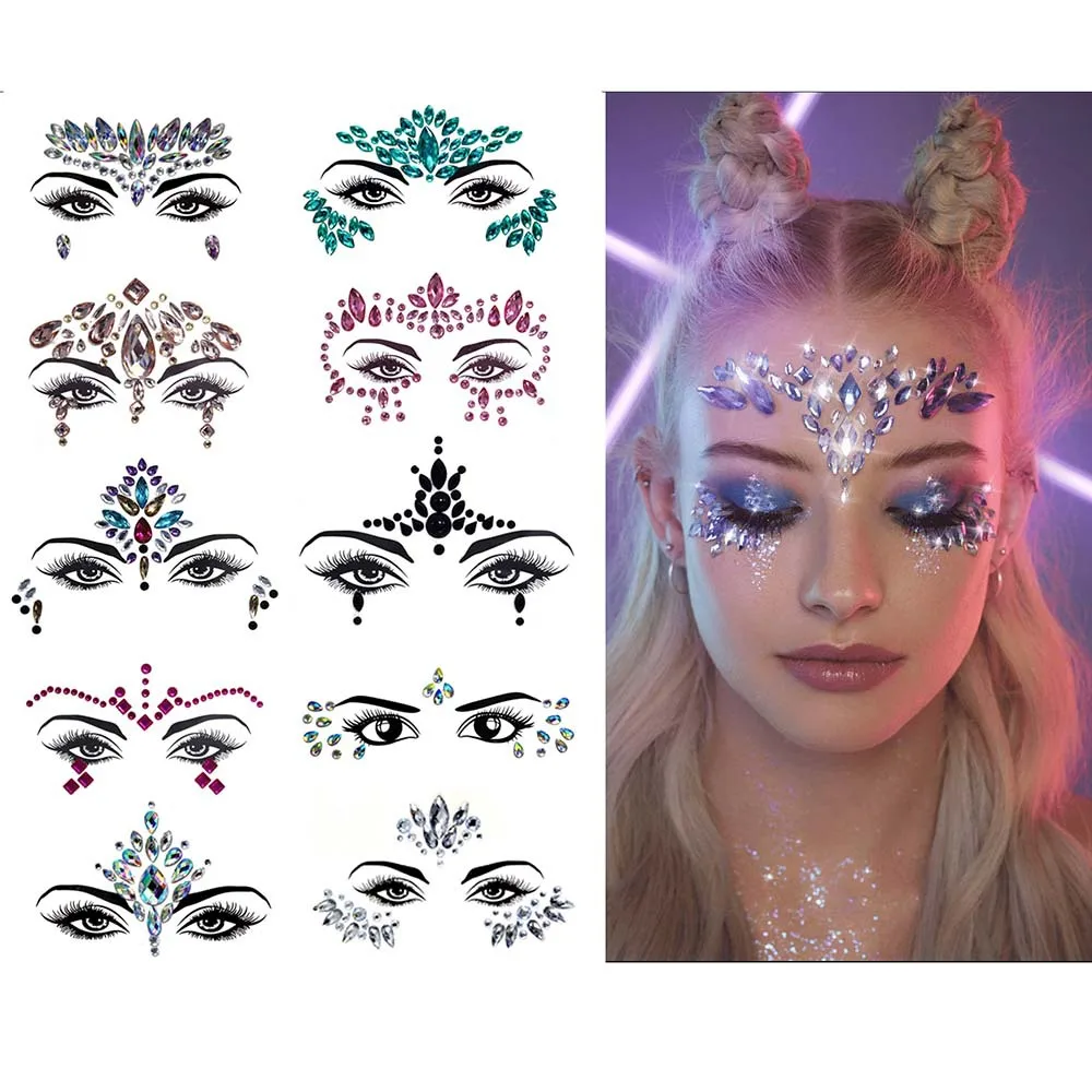 Gomi Rhinestone Mermaid Face Jewels BODY STICKERS Drill Temporary Eyebrow Tattoo Sticker