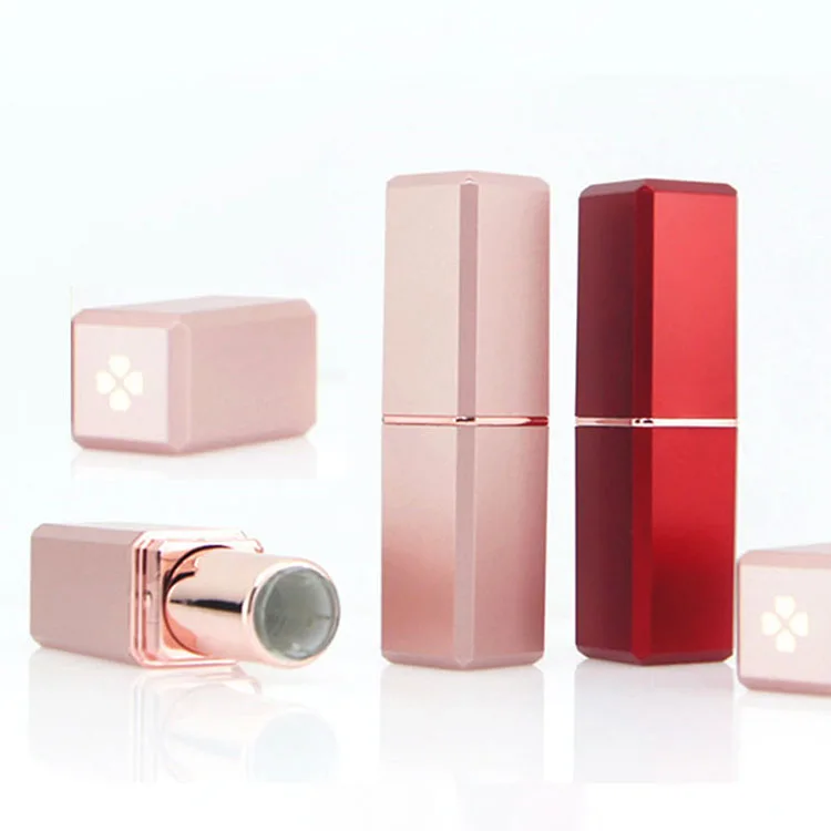 
In stock supply square pink lip balm container fashion 12.1mm matte red/black/pink/white empty lipstick tubes 