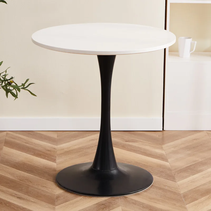 Hot Sell Nordic Modern Black White Tulip Design Mdf Wooden Top Install Dining Custom Small Round Table