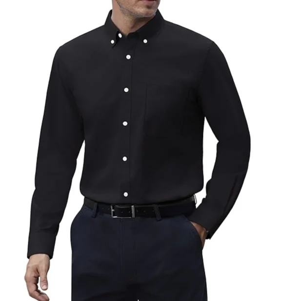 100% Cotton oxford button down black shirts for men solid color personal logo customization