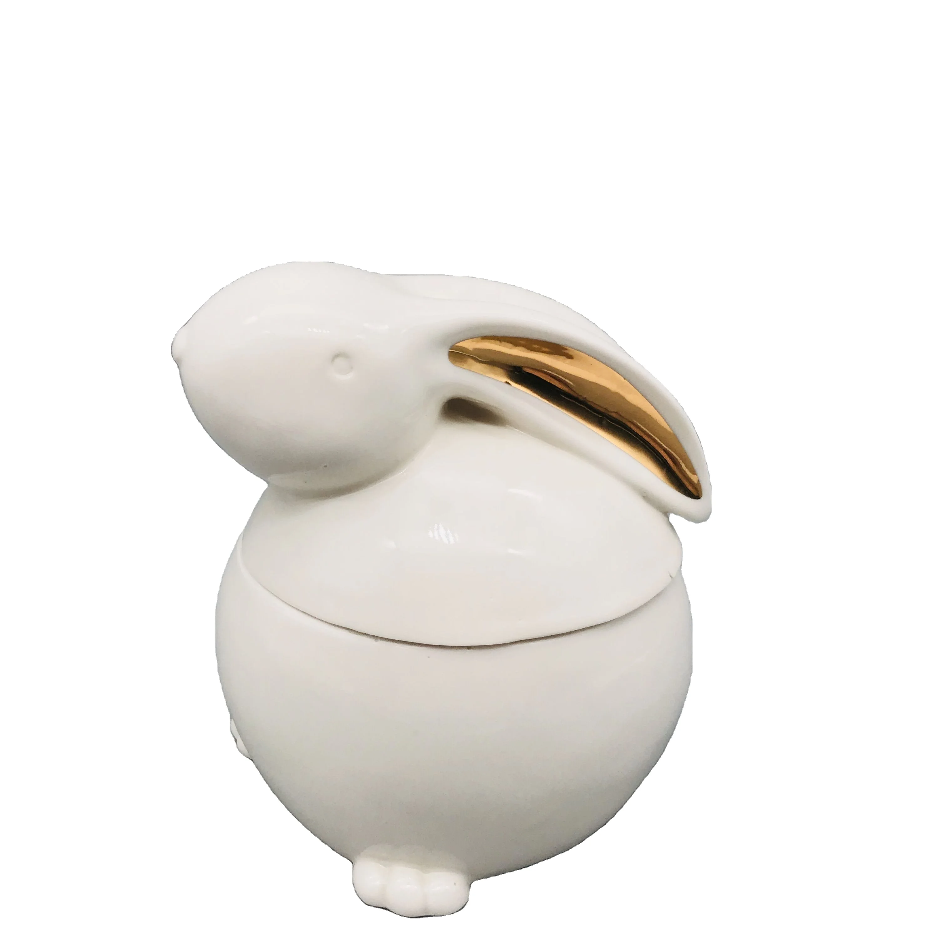 Modern Luxury Rabbit Table Snack Keys Storage Ceramic Jar With Lid for Home Decor