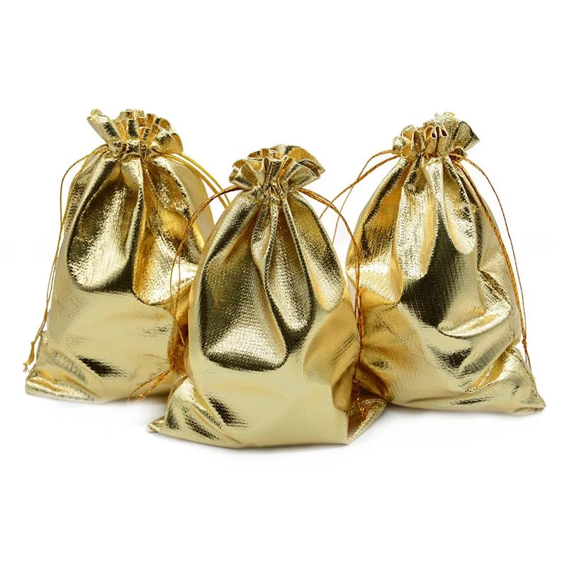 10x15cm Jewelry Packaging Bag Wedding Favor Pouches Drawstring Gift Bags Gold Silver Metallic Organza Pouch