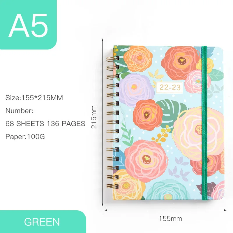 New Design Fashion Beautiful 2022 Planner Journal Flower Coil Spiral Binding
