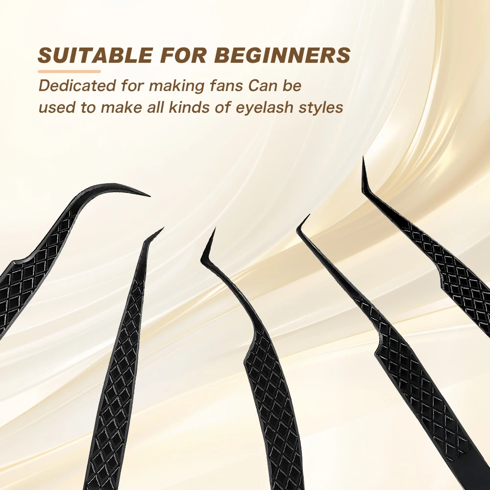 BlackLash Tweezers for Eyelash Extensions, Diamond Grip 90 Degree Fiber Tip Volume Lash Extension Tweezers,Black