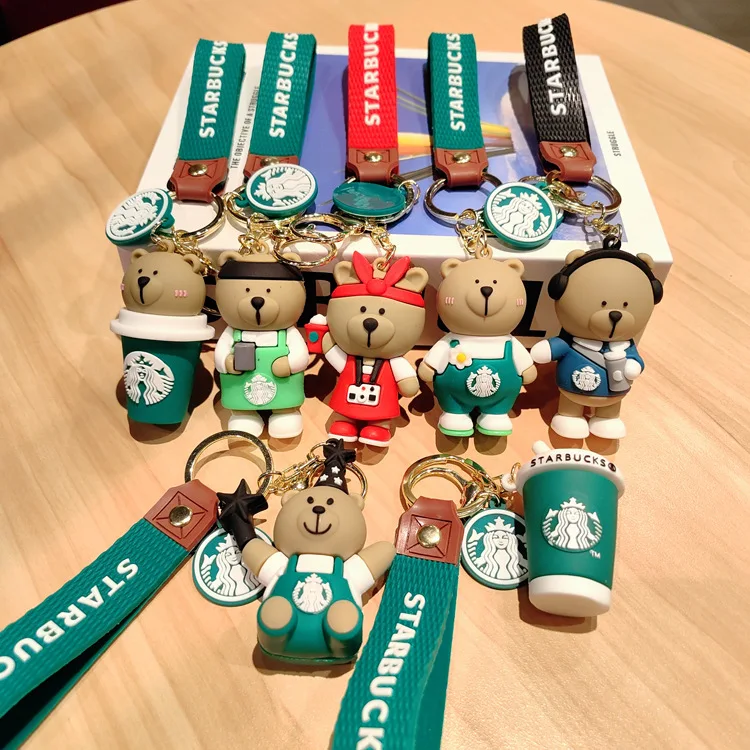 Wholesale Creative  Milk Tea Bear Key chain 3D Cute bear doll exquisite car key chain PVC Keychains