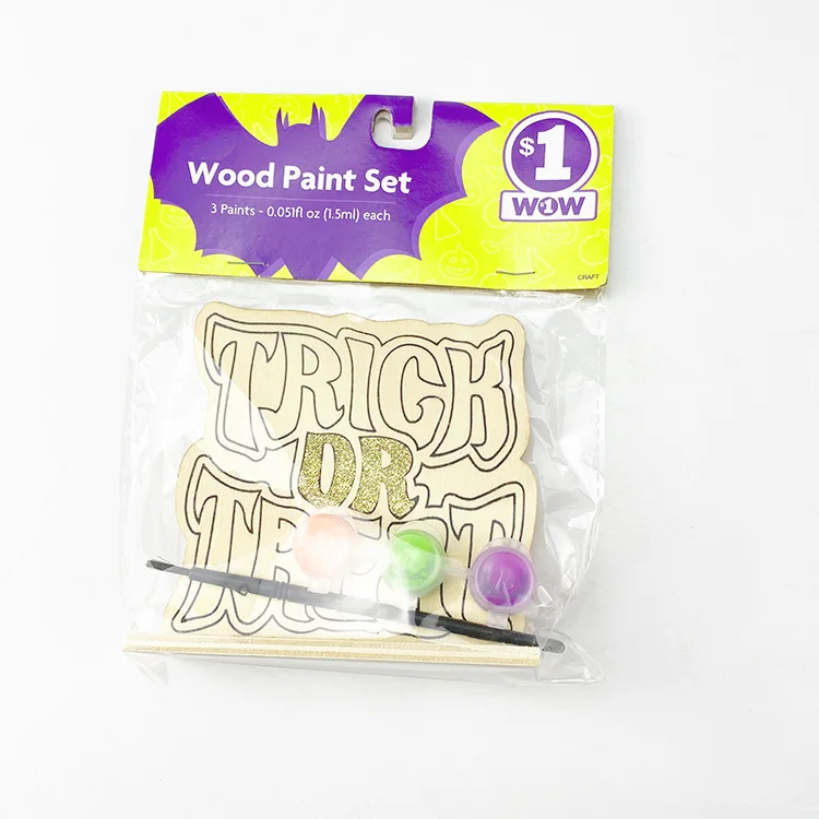 Low price best quality Halloween decoration wood paint set diy wooden painting set painting for kids