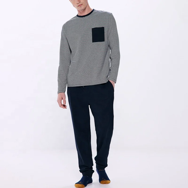 Custom high-quality 100% cotton mens sleepwear two-piece setslounge wear plus size pajamas