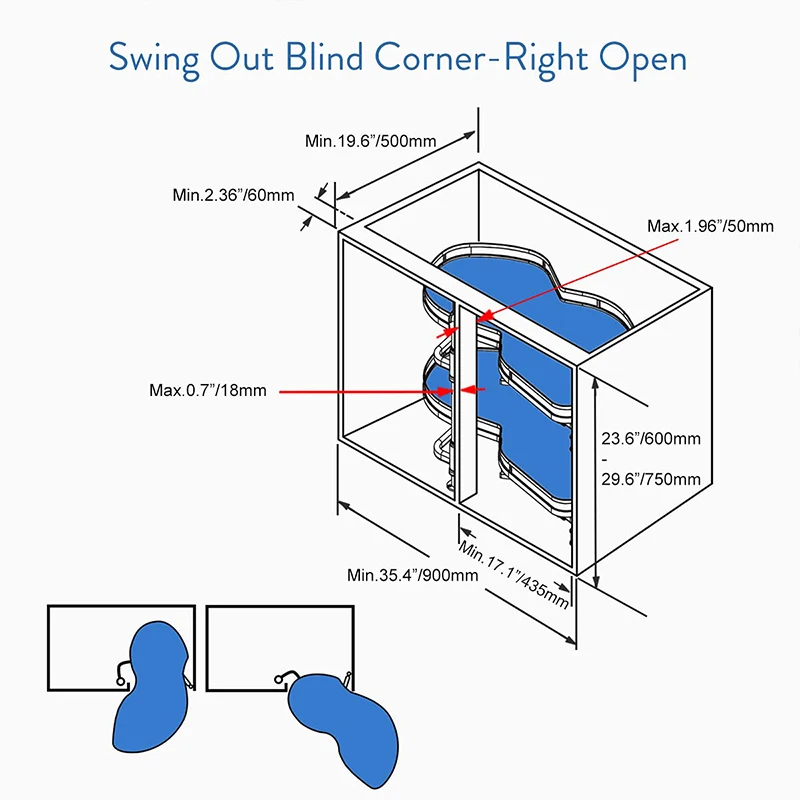 WELLTOP Kitchen Cabinet Blind Corner Pull Swing Tray 36 inch Cabinet 2 Layer Swing Tray Soft Close Basket VT-09.031-1
