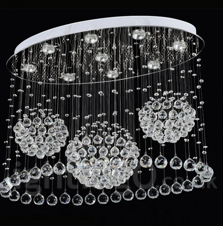Modern LED Crystal Ceiling Pendant Light Rectangular Raindrop Wave Crystal Chandelier