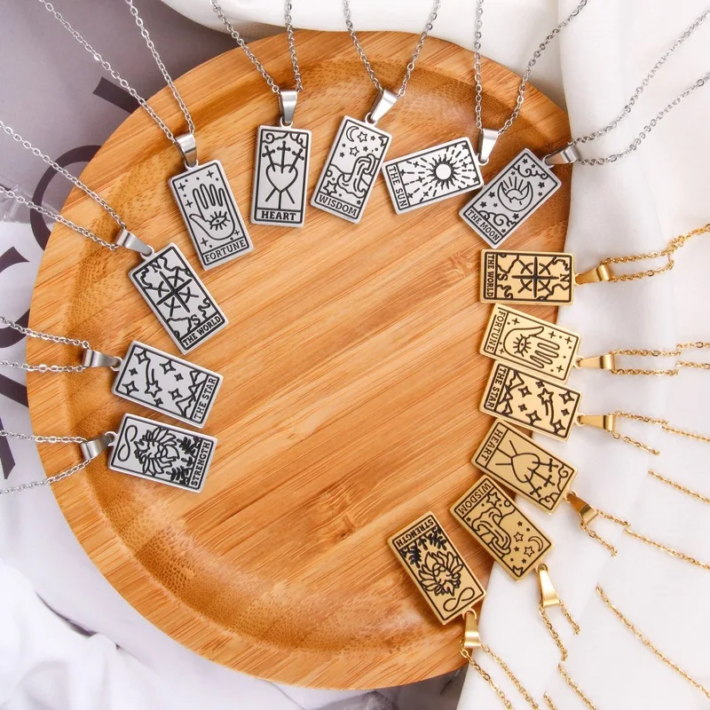 Women men fashion jewelry 2021 stainless steel gold silver amulet tarot card pendant necklace