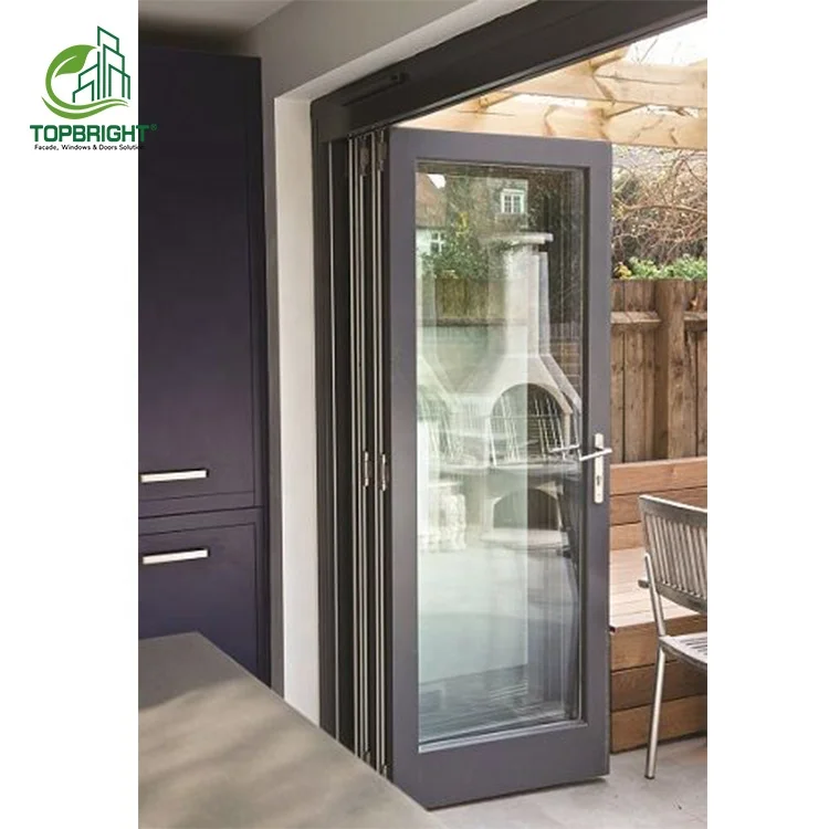 Topbright storefront double glass fold door heat insulation exterior patio bi fold doors with screen
