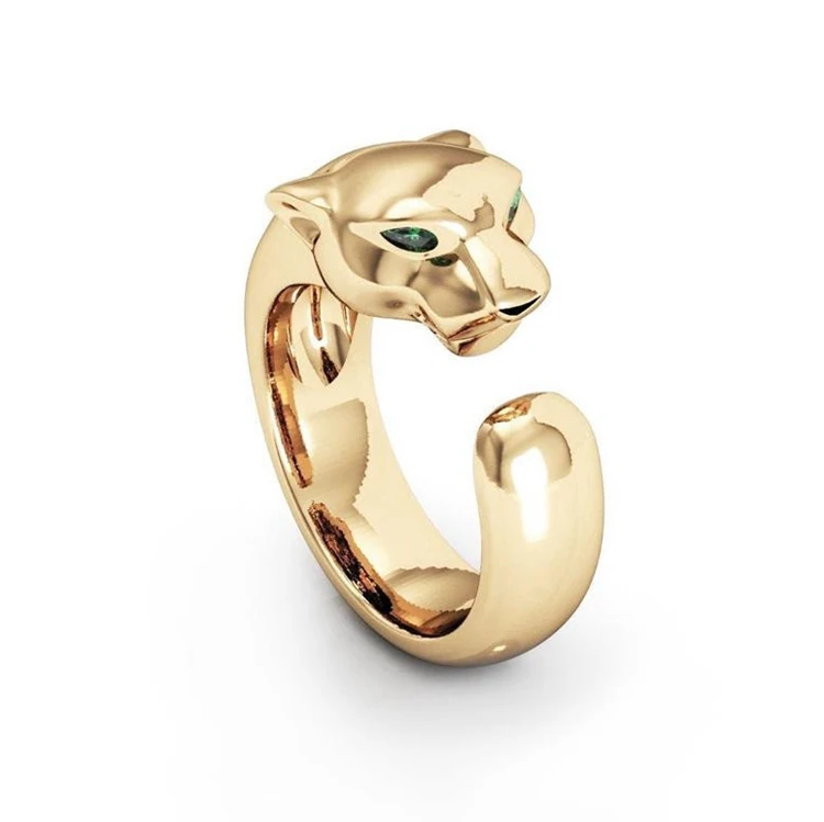 Fashion open ring jewelry punk gold plated men leopard panther metal rings