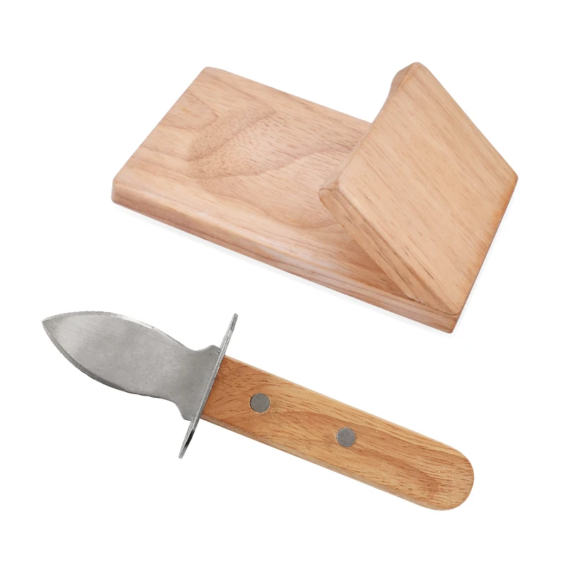 Seafood Tools Set Wooden Oyster Knife Shucker Tools Clamp Oyster Shucking Tool with Knife
