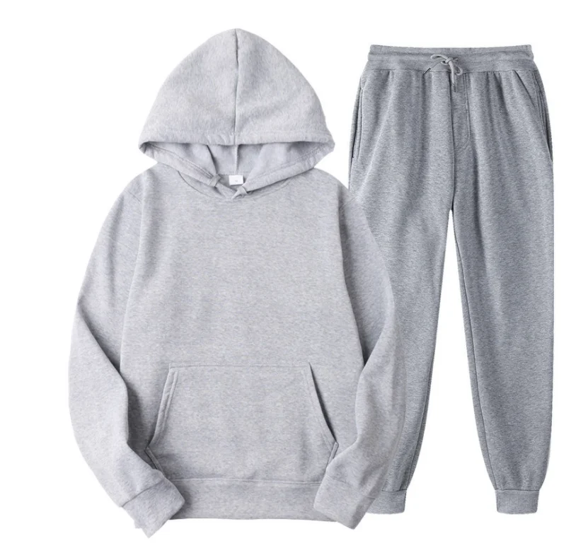 Оптовая продажа с фабрики, повседневный однотонный спортивный костюм для бега с логотипом под заказ, комплект из 2 предметов, женские спортивные штаны и толстовка, комплект