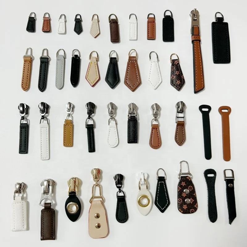 Zipper pulls custom logo leather zipper slider PU leather zipper tag puller head for handbags outdoors