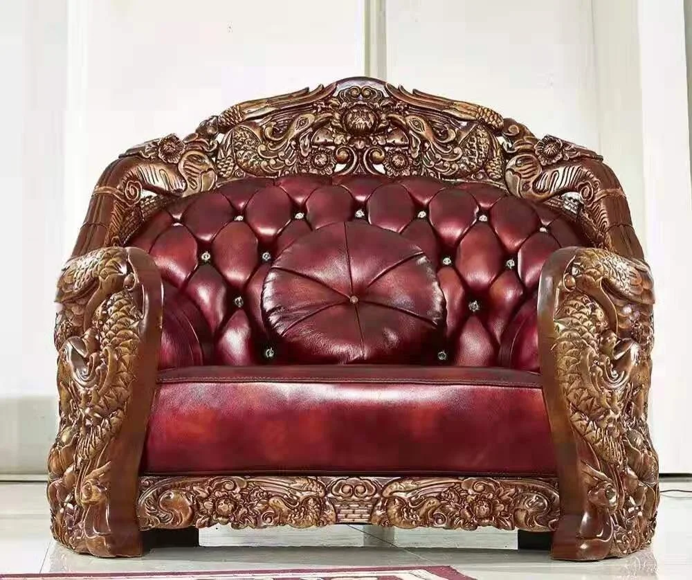 
European hard wood carved handmade flower livingroom royal sofa set 