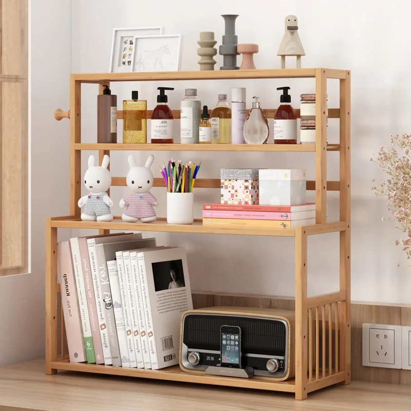 
Natural Student Desktop Bamboo Wood Desk Sundries Makeup rack Storage Box Holder Organizer Shelf Rack Stand for Save Space 