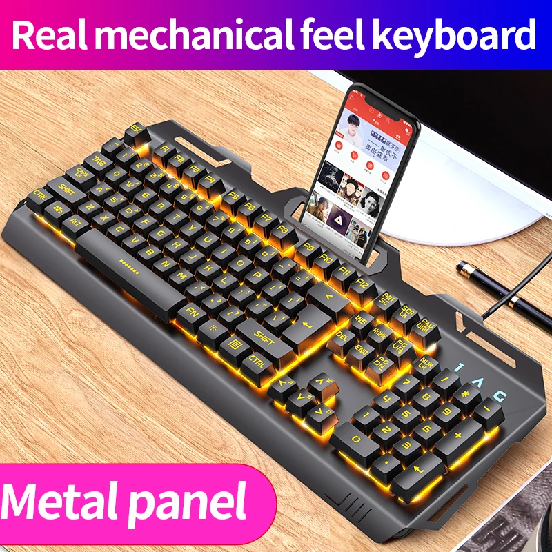 V2 Wired Hot selling 104 key Gaming Keyboard Mechanical Waterproof Keyboard with Back-light RGB phone holder Keyboard