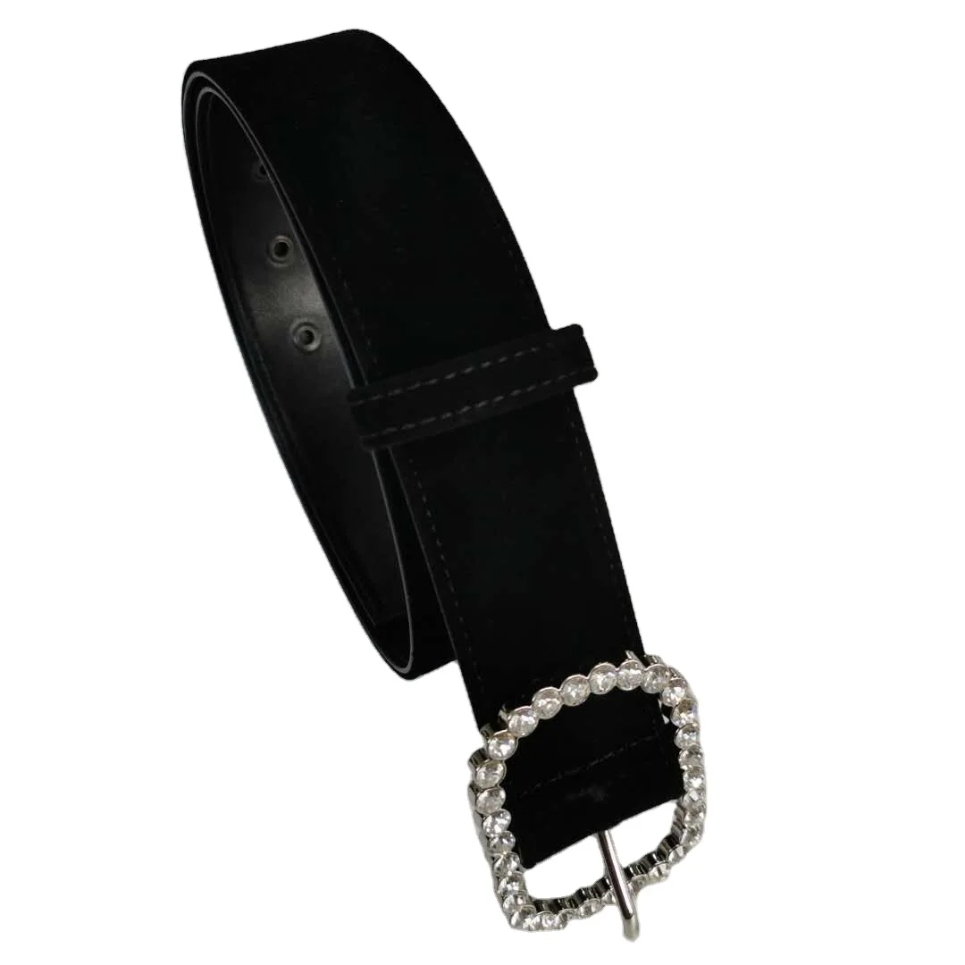 Summer Style Rhinestone Suede Clothing Belts Custom Diamond Buckle Waist Strap
