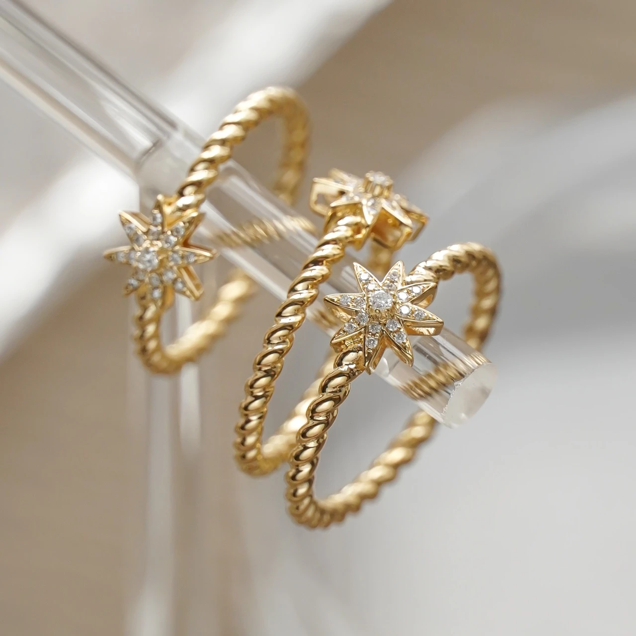 H&F Original 14k Solid Gold Ring Vintage Natural Diamond Simple Designs for Girls Hammered Star 14 karat Rings Fashion Jewelry