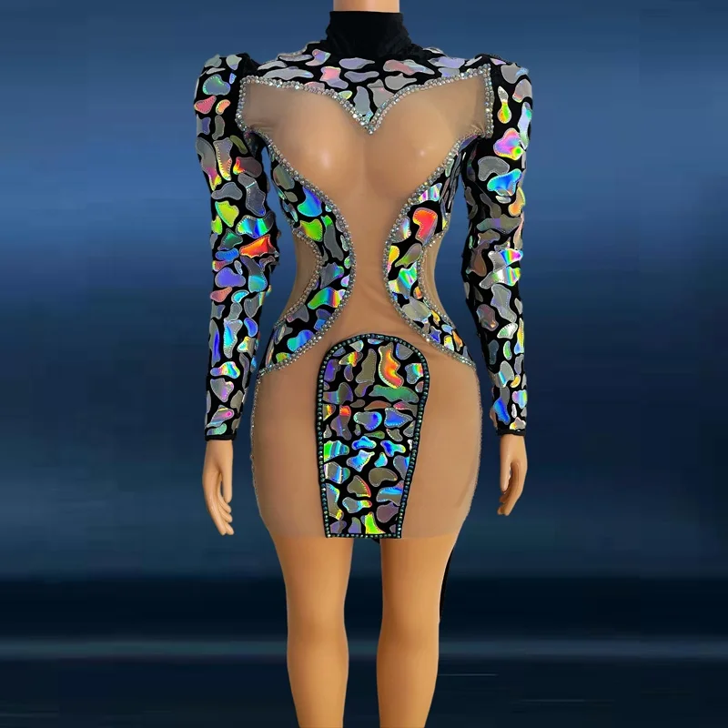 New Arrival  Womens Summer 2021 Clothing Ballroom Dresses Sparkly Rhinestone Multi-Color Sequins Dance Costumes Performance Wear