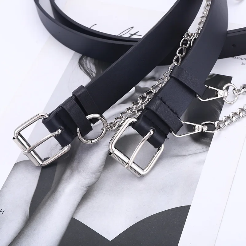 Fashion Pin Buckle Decoration Chain Belt Women Shopping Casual Black Belt Factory Direct Supply Custom Belt