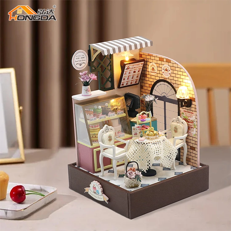 Hongda New Style S2201 Sweet Cake Station Miniature Doll House DIY Wooden Dollhouse Kit For Girls