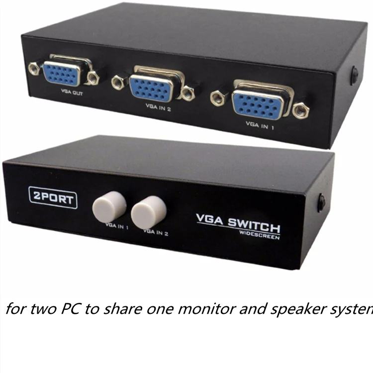 KUYiA 2 in 1 Out 2 Port VGA Selector Box VGA Manual Sharing Selector Switch Box Switcher Splitter for LCD PC Monitor