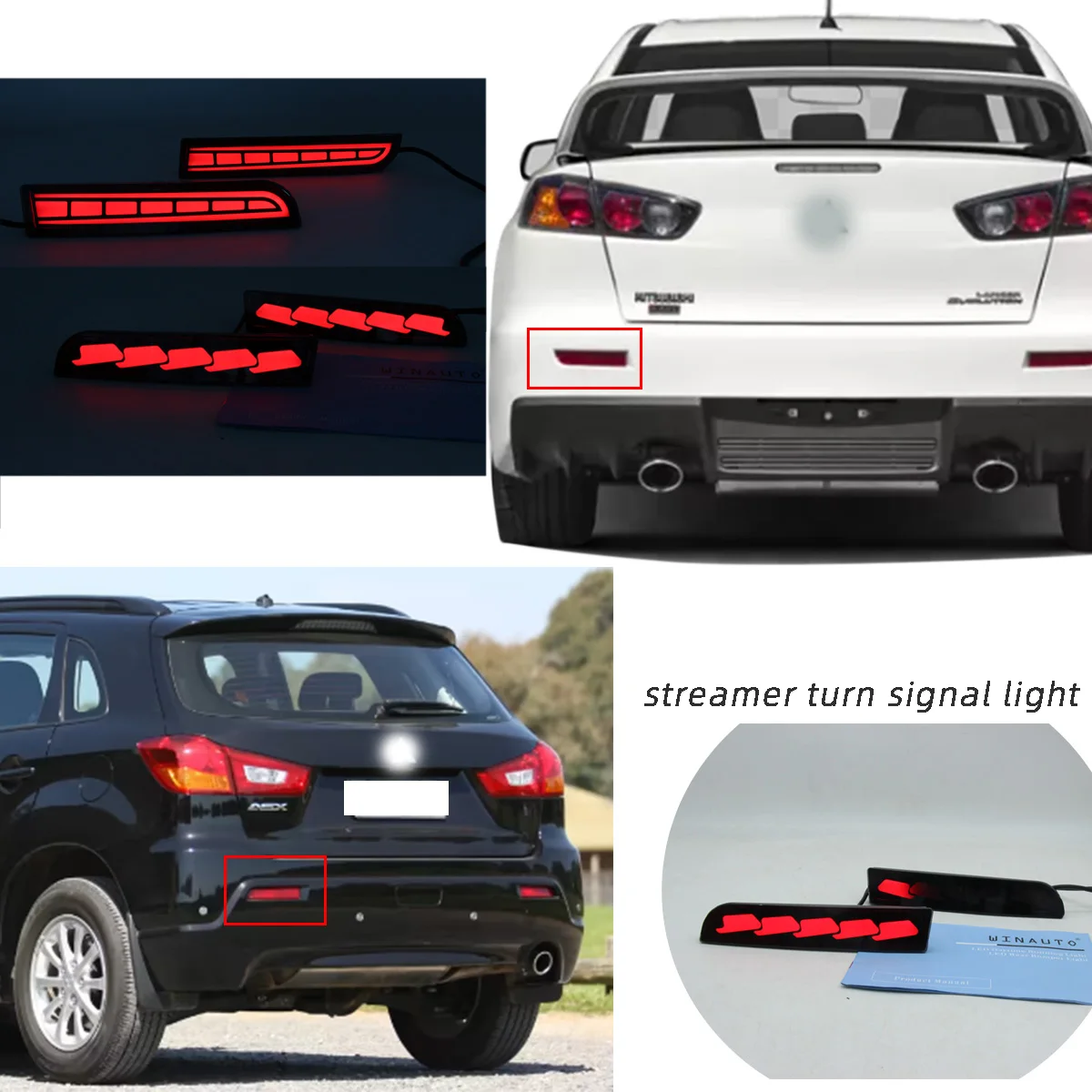 WINAUTO LED Rear Bumper Light Car Lights For Mitsubishi Lancer Evolotion ASX Or Outlander 2008-2017 turn signal brake light