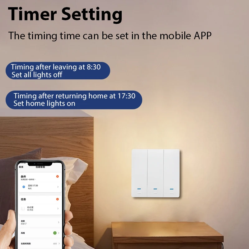 86 UK EU Type Smart Life Tuya WiFi Button Switch 3 Gang 1 Way Smart Wall Switches with Voice Control