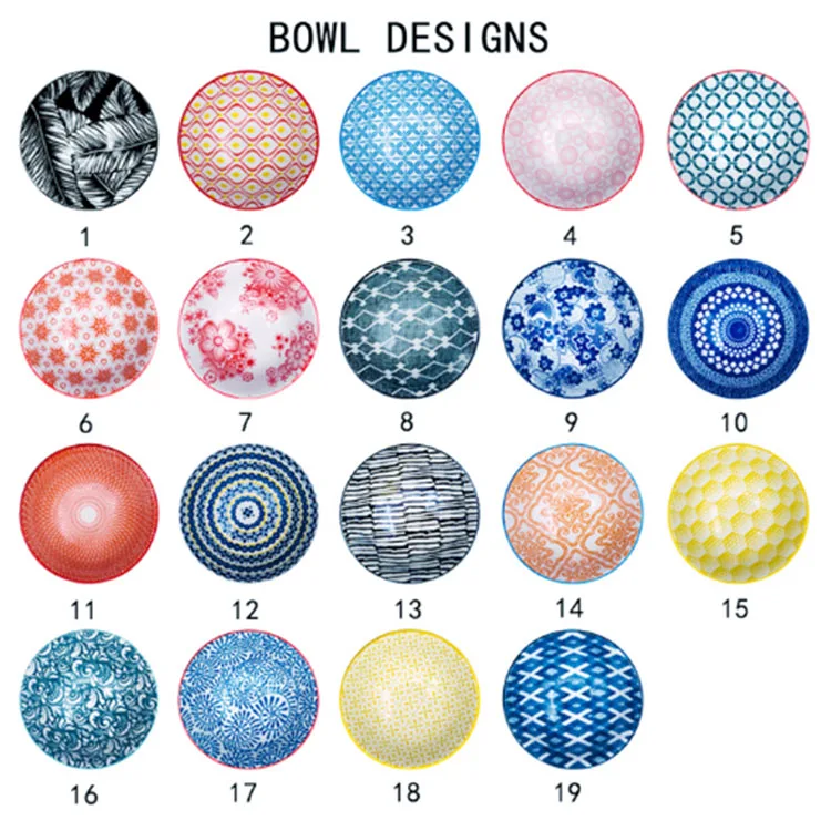 
4.75 fancy japanese color round pad printing soup noodle salad rice ceramic bowl 