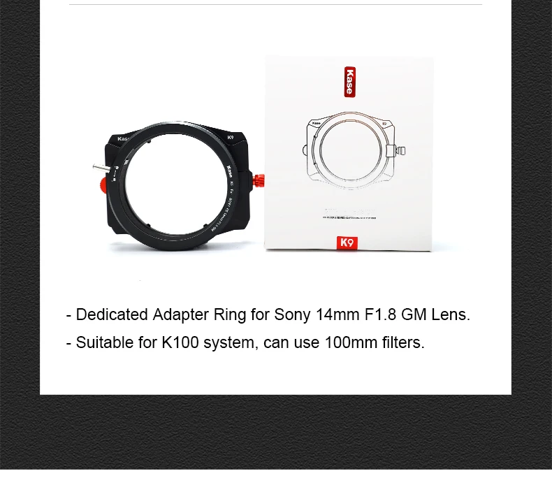 Kase K100 K9 holder for 14mm F1.8 GM Lens 100mm system CPL kit