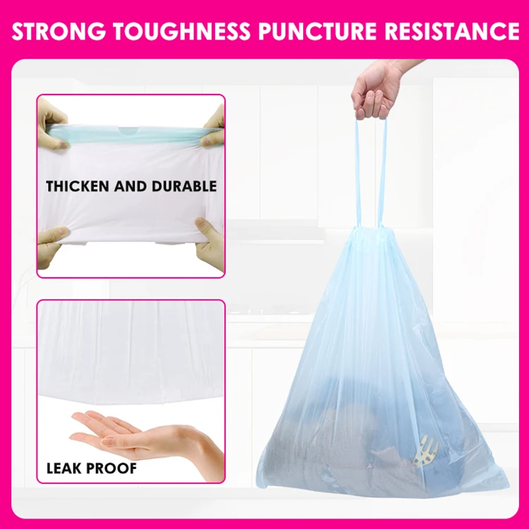 Custom Size Kichen Drawstring Biodegradable Trash Bag Household Draw String Compostable Garbage Bag Plastic Bags With Own Logo