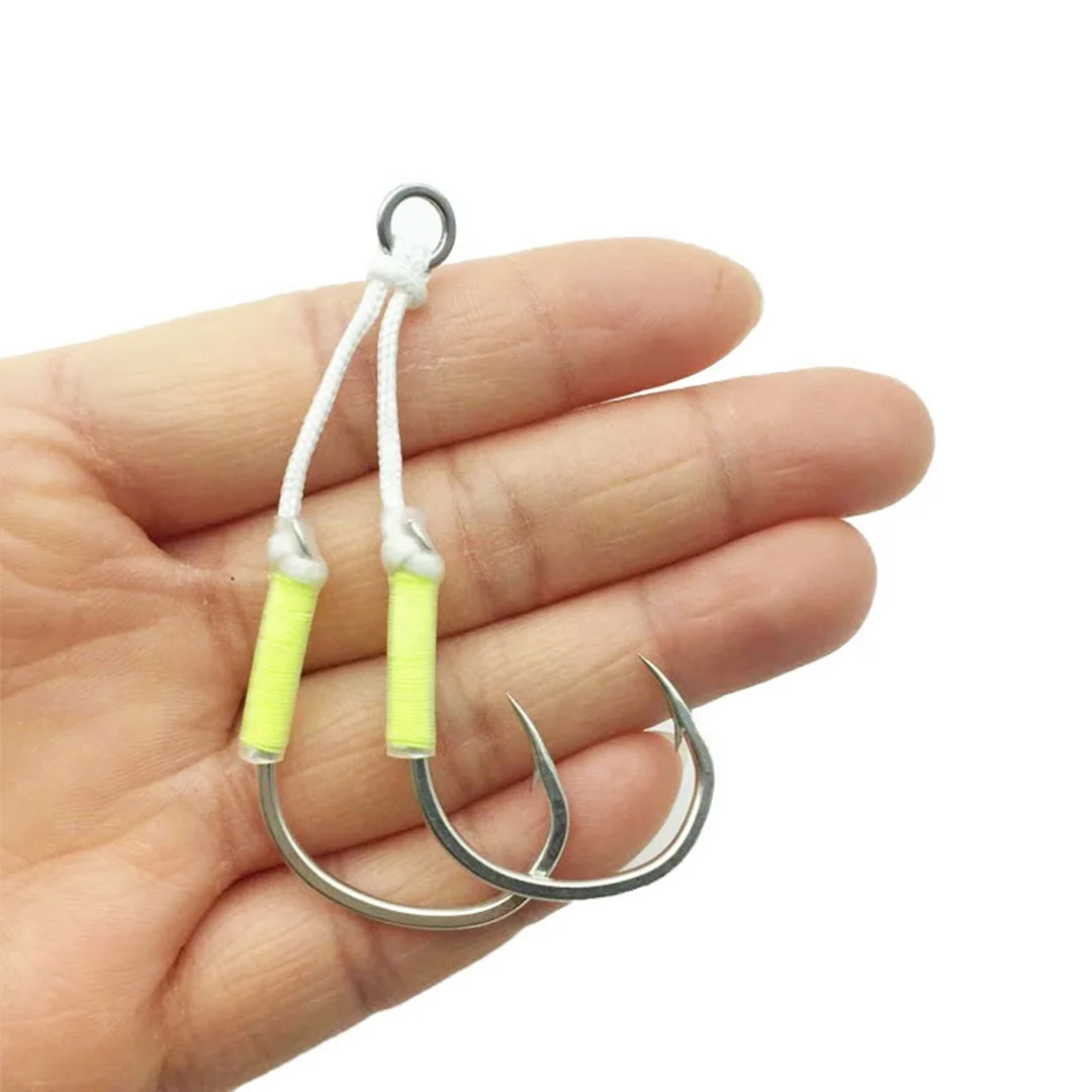 Colourful Jigging Hooks Fishing Double Hook fishhooks  Black High Carbon Fishing Hook