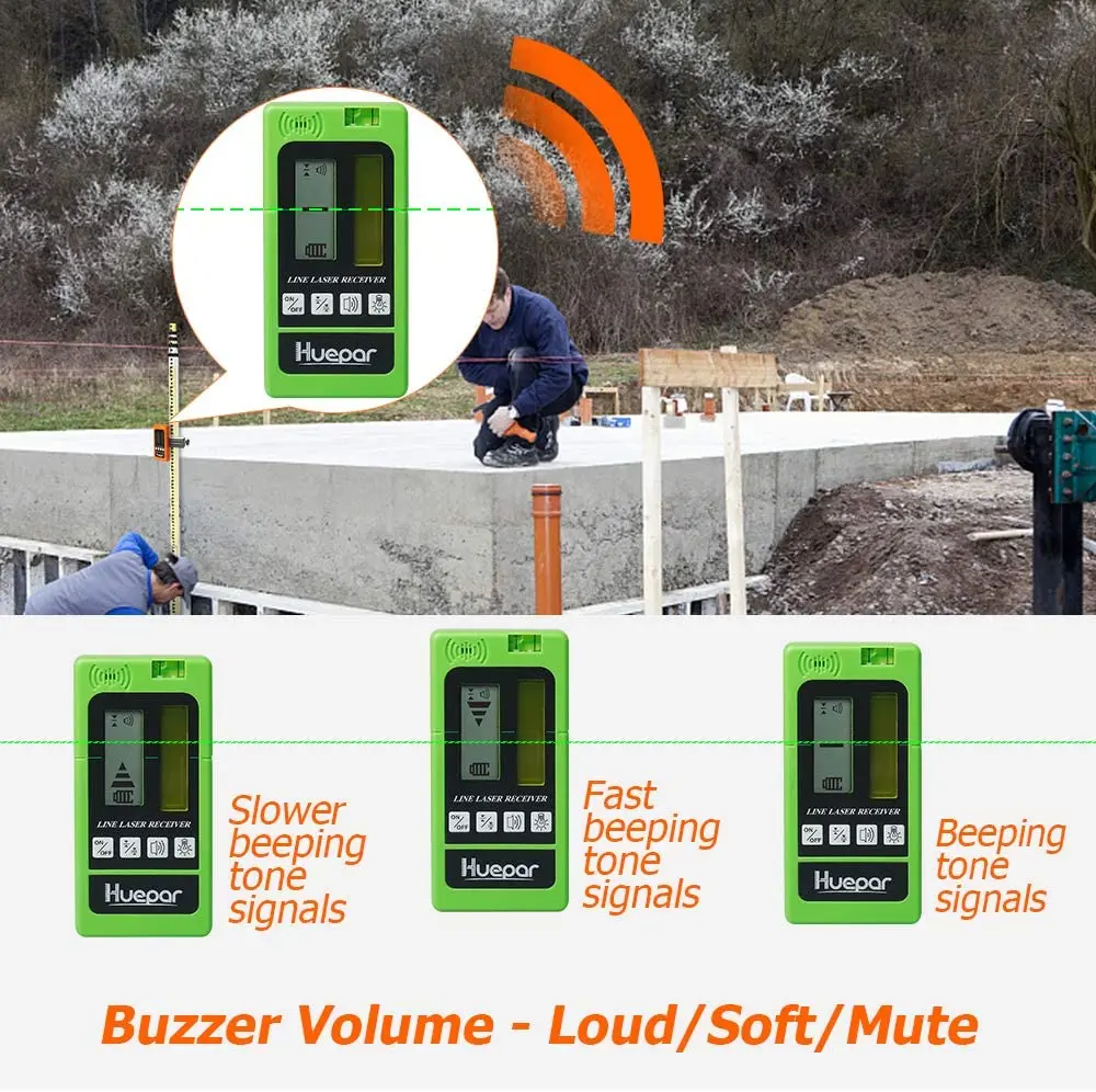 Huepar LR-5RG Two-Sided Back-lit LCD Display Detector for Pulsing Line Lasers,Red and Green Beams Laser Level Receiver