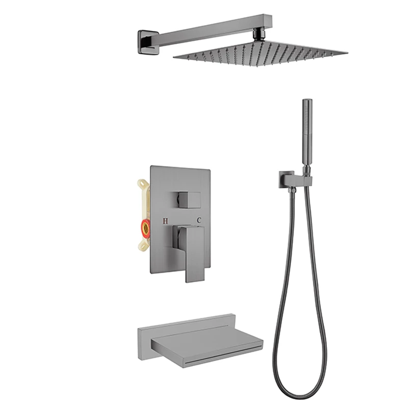 Brushed Gold Luxury Contemporary Shower In-wall Rainfall Bathroom Shower Set 3 Ways Hot and Cold Shower System