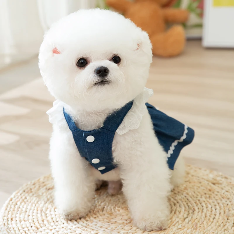 Cute Pets Dress Apparels Eco Friendly All Season Cotton Denim Fabric XS-XXL Dog Costume Pet Clothes Luxury for Dogs