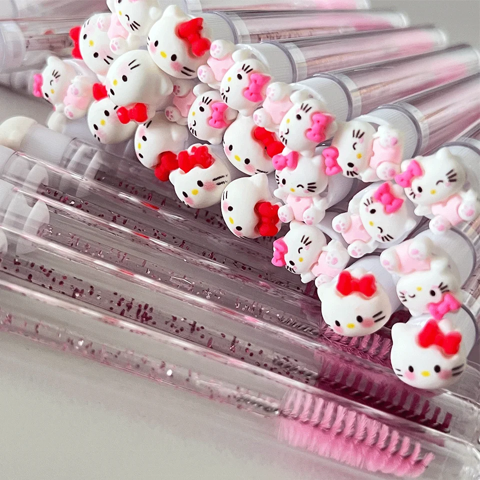 Custom Logo Mini Eye Lash Eyelash Spoolies Cleaning Brush In Tube Nylon Hello Kitty Mascara Lash Brush Keychain