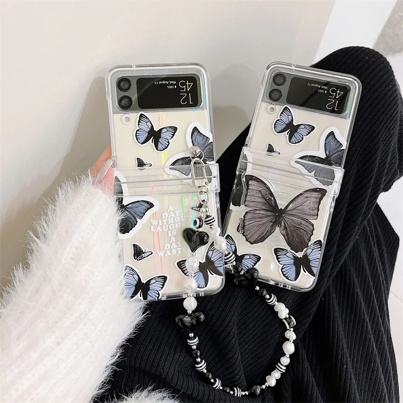 High Quality Butterfly Print Keychain Sublimation PC Phone Strap Lanyards Case For Samsung Galaxy Z Fold 3 5g