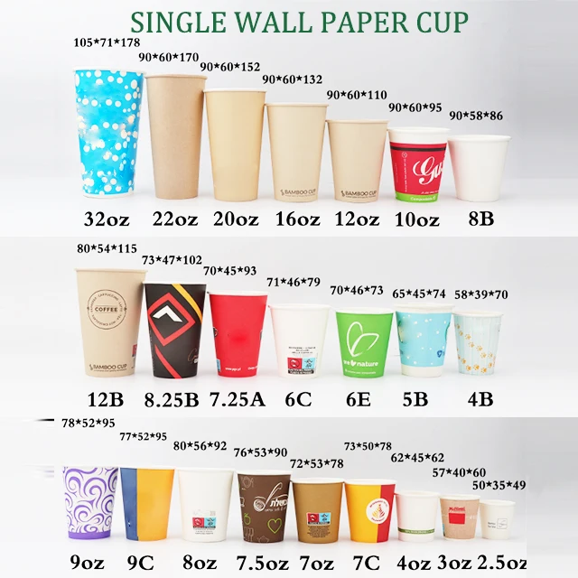 Wholesale 8oz 12oz 16oz 20oz 24oz Disposal Single Wall Coffee Paper Cup With PE And PLA Coated.
