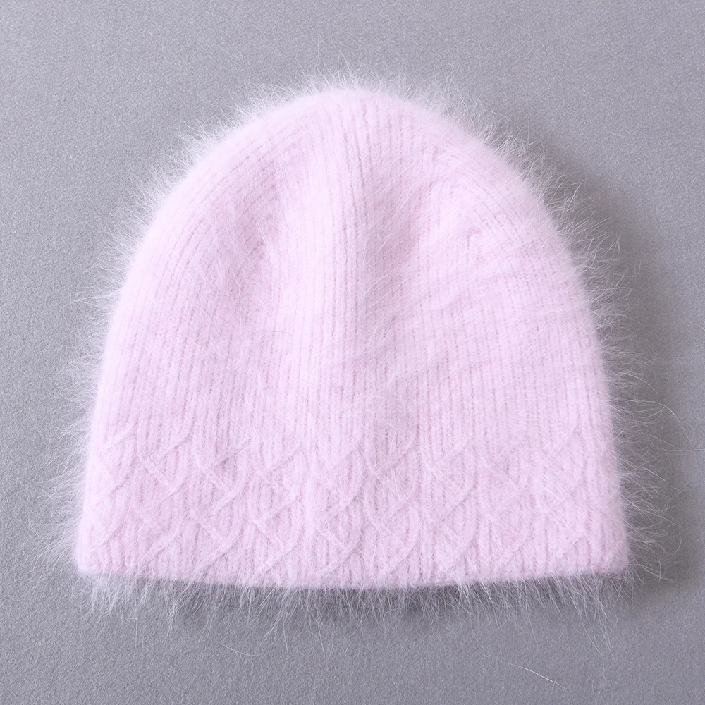 Womens Winter Beanie Hats Warm Skull Soft Stretch Solid Color Wholesale Thick Warm Long Angora Wool Knit Winter Beanie Luxury