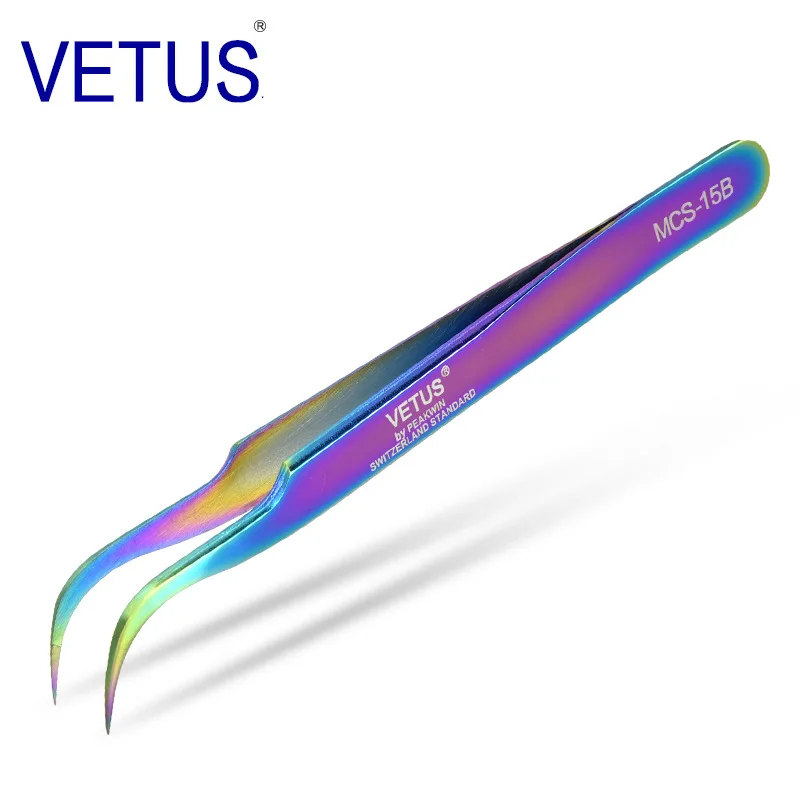 Wholesale Gold VETUS MCS15B Stainless Steel Volume Lash Tweezers Private Label Eyelash Tweezers