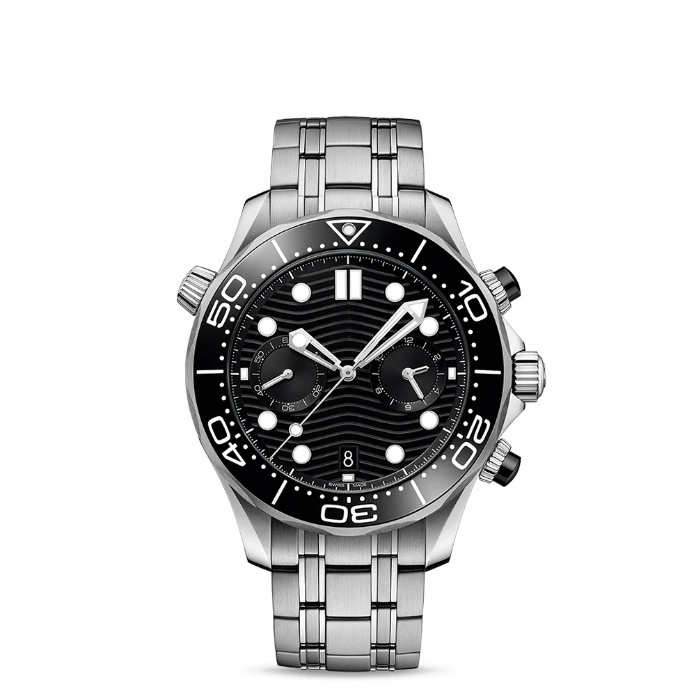 VS factory custom logo watch Diver 300M Master Chronometer Chronograph watch 44mm Stainless Steel Black Dial relogio masculino